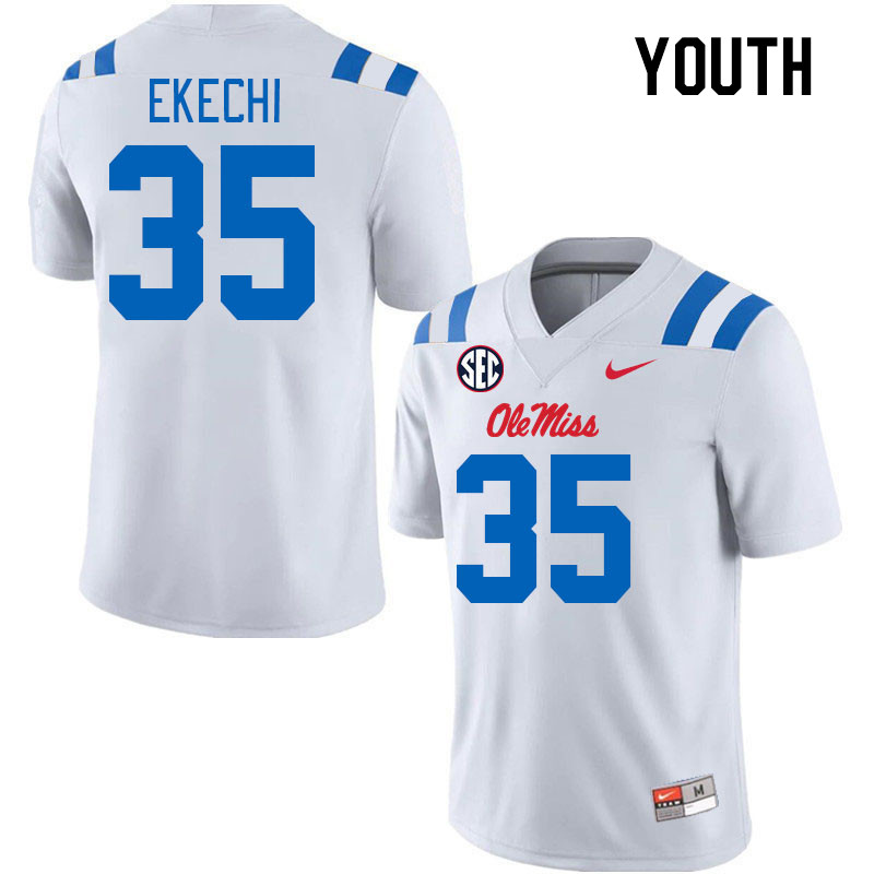 Youth #35 Raphael Ekechi Ole Miss Rebels 2024 New Uniforms College Football Jerseys Stitched-White